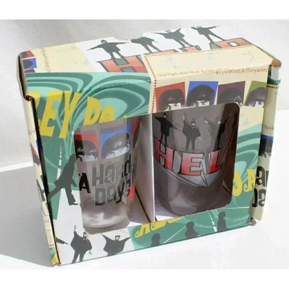 New Set 2 Beatles Glasses 16 oz Tumblers Glasses Cups HELP & A HARD DAYS NIGHT - Picture 2 of 4